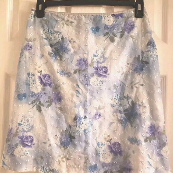 Exact Change Dresses & Skirts - Exact Change Pastel Light Blue Floral Embroidered Lined Mini Skirt Size 11 Y2K